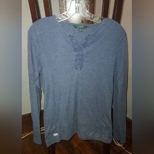 Women's Ralph Lauren Long Sleeve Shirt with corset lace up neckline, size Medium
